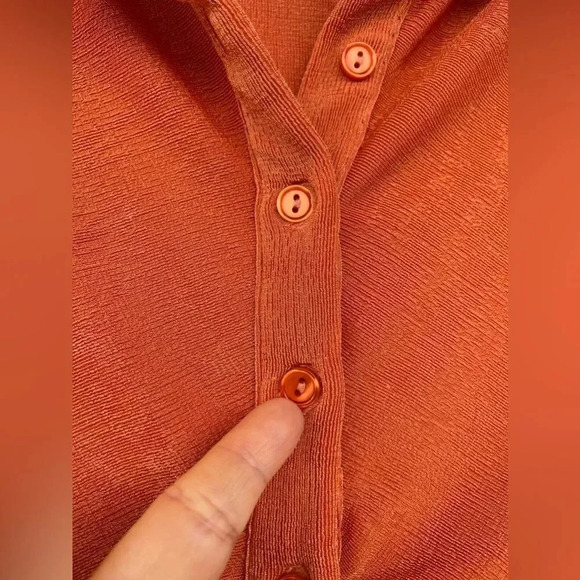 With Jean Andy Mini Dress - Maple Orange, Ruched Button-Down XS, - Picture 9 of 16